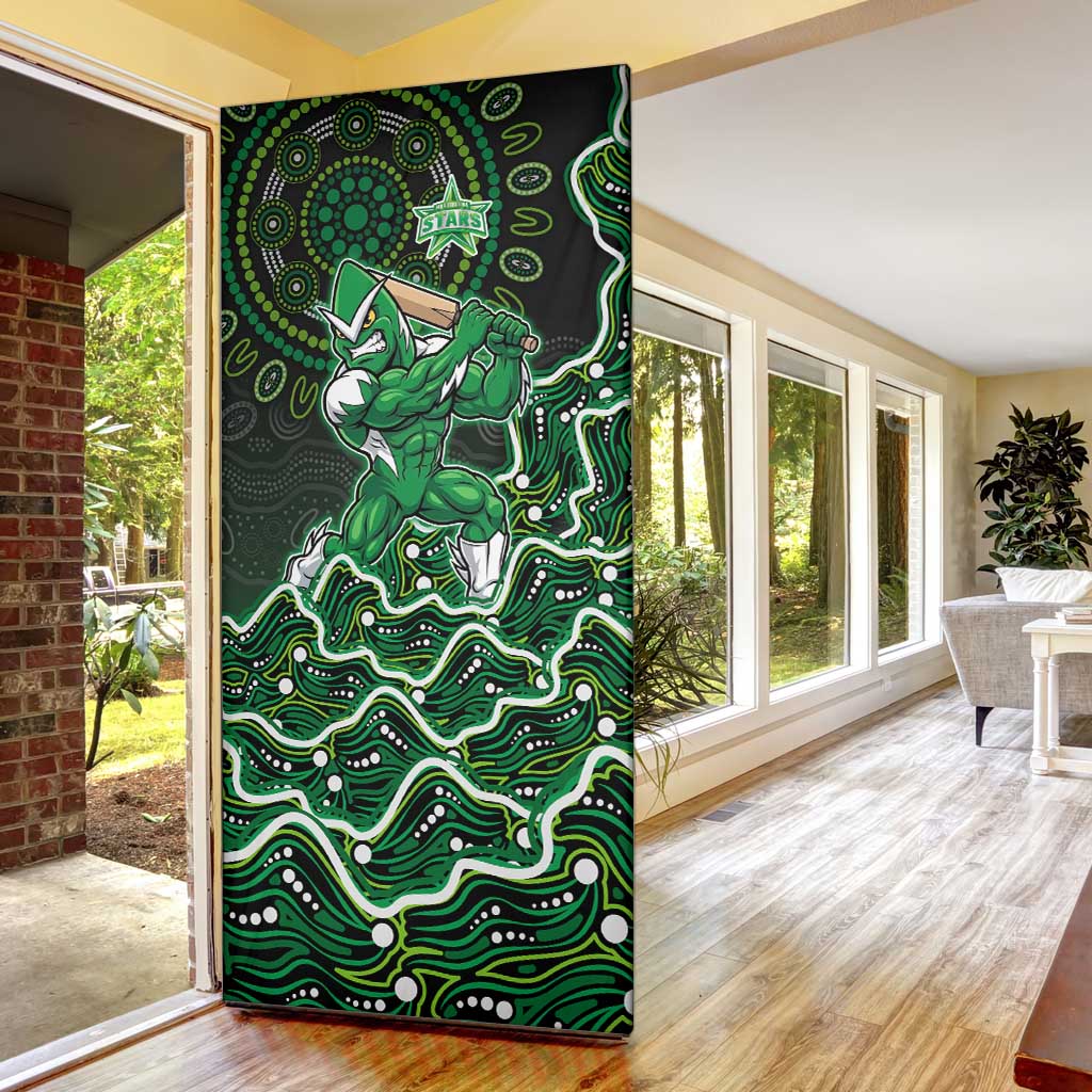 Melbourne Stars Cricket Mascot Door Cover Aboriginal Dot Art Green And Black Tribal Pattern
