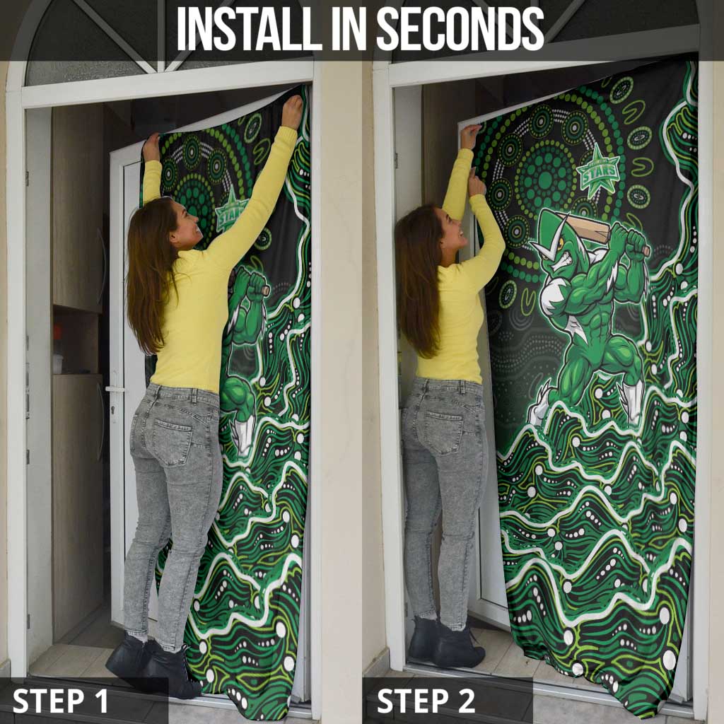 Melbourne Stars Cricket Mascot Door Cover Aboriginal Dot Art Green And Black Tribal Pattern