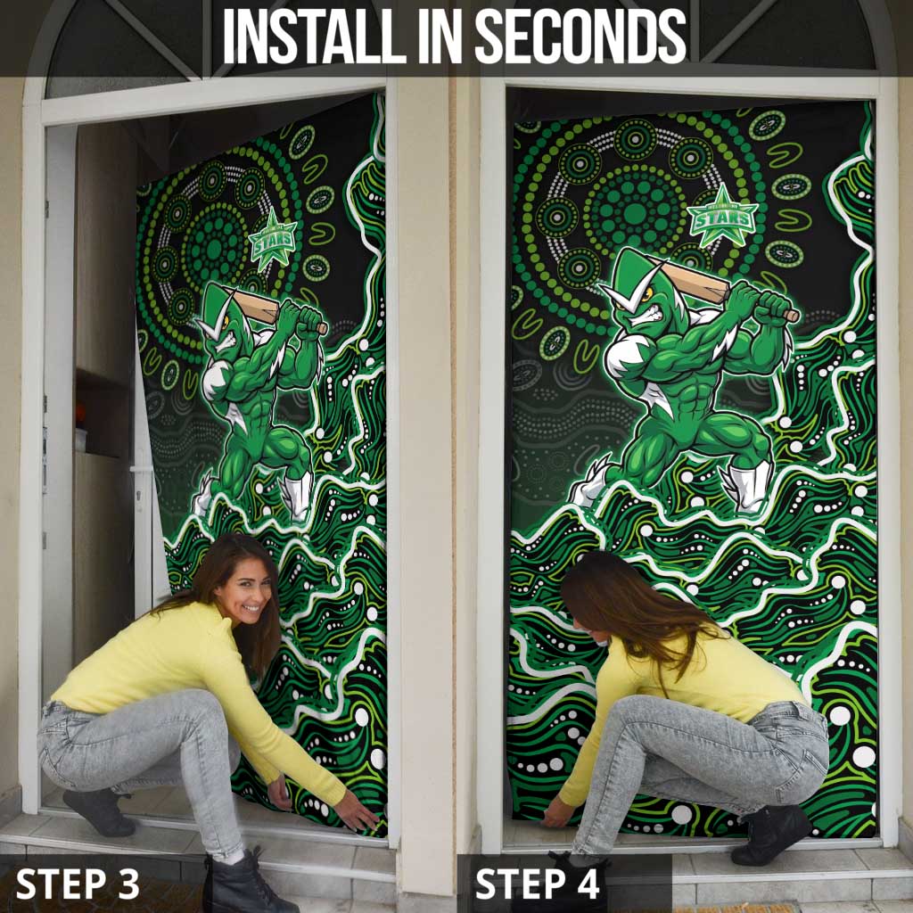 Melbourne Stars Cricket Mascot Door Cover Aboriginal Dot Art Green And Black Tribal Pattern