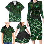 Melbourne Stars Cricket Mascot Family Matching Long Sleeve Bodycon Dress and Hawaiian Shirt Aboriginal Dot Art Green And Black Tribal Pattern