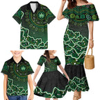Melbourne Stars Cricket Mascot Family Matching Mermaid Dress and Hawaiian Shirt Aboriginal Dot Art Green And Black Tribal Pattern