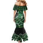 Melbourne Stars Cricket Mascot Family Matching Mermaid Dress and Hawaiian Shirt Aboriginal Dot Art Green And Black Tribal Pattern