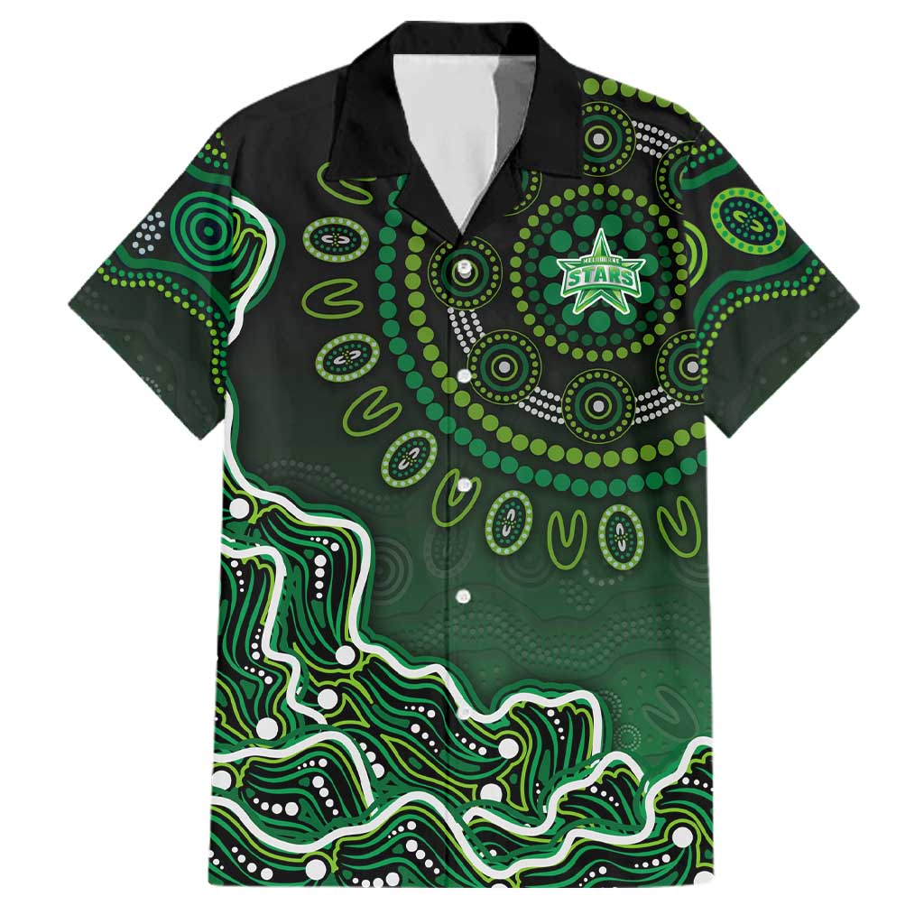 Melbourne Stars Cricket Mascot Family Matching Off Shoulder Maxi Dress and Hawaiian Shirt Aboriginal Dot Art Green And Black Tribal Pattern