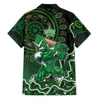 Melbourne Stars Cricket Mascot Family Matching Off Shoulder Short Dress and Hawaiian Shirt Aboriginal Dot Art Green And Black Tribal Pattern