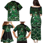 Melbourne Stars Cricket Mascot Family Matching Puletasi and Hawaiian Shirt Aboriginal Dot Art Green And Black Tribal Pattern