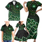 Melbourne Stars Cricket Mascot Family Matching Short Sleeve Bodycon Dress and Hawaiian Shirt Aboriginal Dot Art Green And Black Tribal Pattern