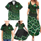 Melbourne Stars Cricket Mascot Family Matching Summer Maxi Dress and Hawaiian Shirt Aboriginal Dot Art Green And Black Tribal Pattern