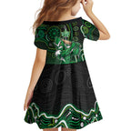 Melbourne Stars Cricket Mascot Family Matching Summer Maxi Dress and Hawaiian Shirt Aboriginal Dot Art Green And Black Tribal Pattern