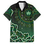 Melbourne Stars Cricket Mascot Family Matching Summer Maxi Dress and Hawaiian Shirt Aboriginal Dot Art Green And Black Tribal Pattern