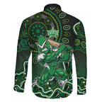Melbourne Stars Cricket Mascot Family Matching Summer Maxi Dress and Hawaiian Shirt Aboriginal Dot Art Green And Black Tribal Pattern