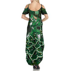 Melbourne Stars Cricket Mascot Family Matching Summer Maxi Dress and Hawaiian Shirt Aboriginal Dot Art Green And Black Tribal Pattern