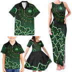 Melbourne Stars Cricket Mascot Family Matching Tank Maxi Dress and Hawaiian Shirt Aboriginal Dot Art Green And Black Tribal Pattern