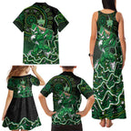 Melbourne Stars Cricket Mascot Family Matching Tank Maxi Dress and Hawaiian Shirt Aboriginal Dot Art Green And Black Tribal Pattern