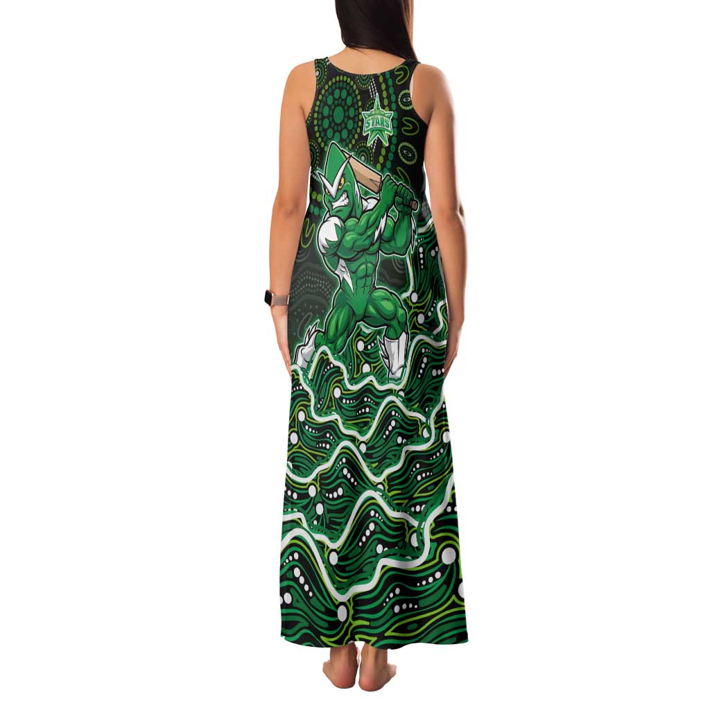 Melbourne Stars Cricket Mascot Family Matching Tank Maxi Dress and Hawaiian Shirt Aboriginal Dot Art Green And Black Tribal Pattern