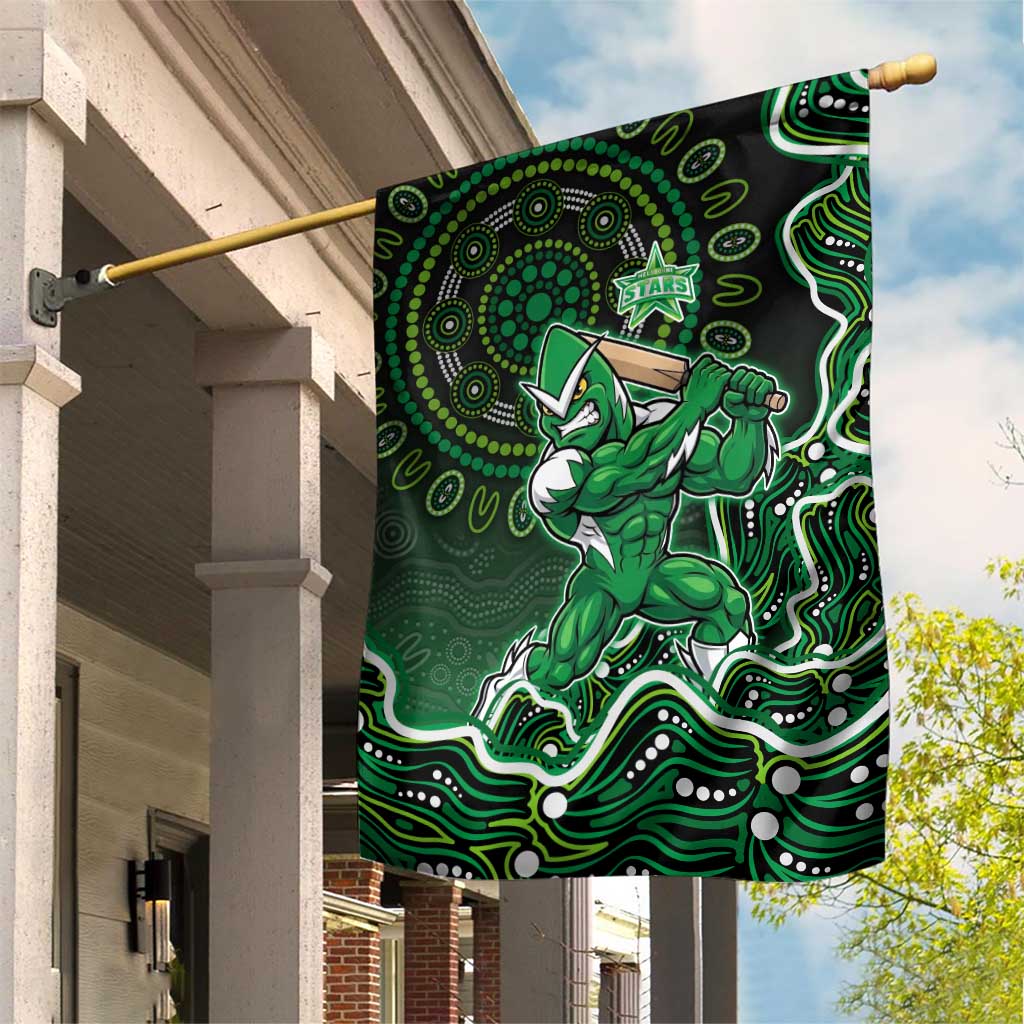 Melbourne Stars Cricket Mascot Garden Flag Aboriginal Dot Art Green And Black Tribal Pattern