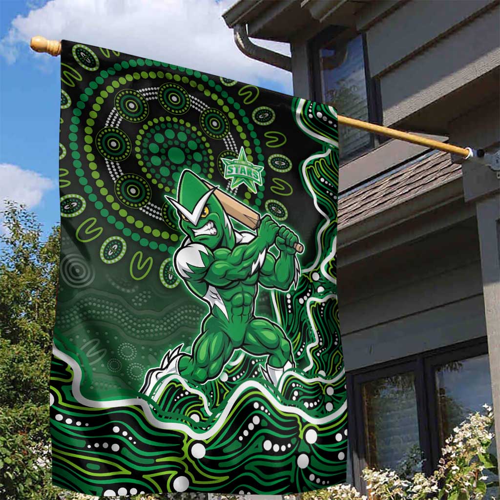 Melbourne Stars Cricket Mascot Garden Flag Aboriginal Dot Art Green And Black Tribal Pattern