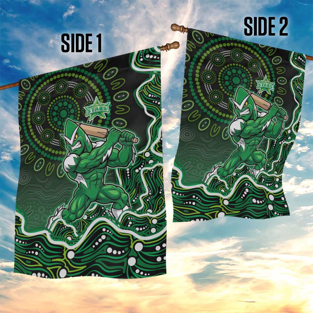 Melbourne Stars Cricket Mascot Garden Flag Aboriginal Dot Art Green And Black Tribal Pattern
