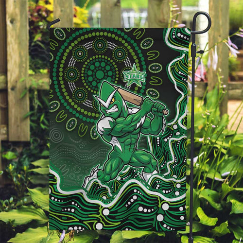 Melbourne Stars Cricket Mascot Garden Flag Aboriginal Dot Art Green And Black Tribal Pattern