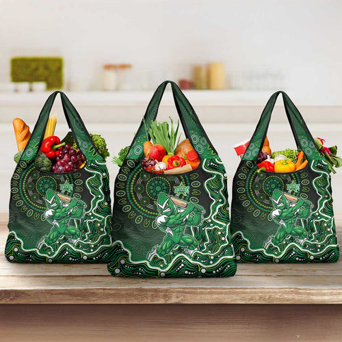Melbourne Stars Cricket Mascot Grocery Bag Aboriginal Dot Art Green And Black Tribal Pattern