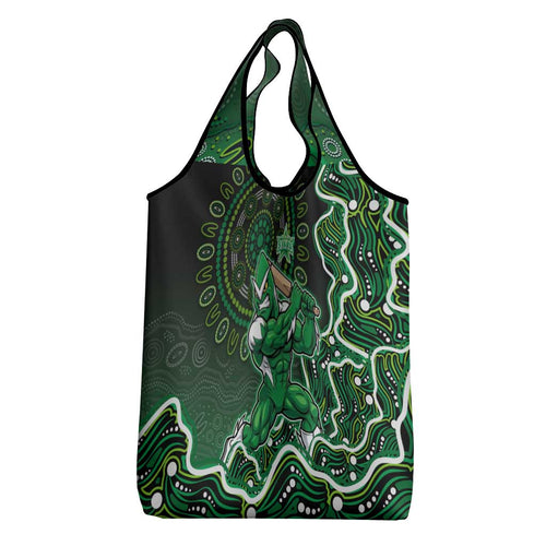 Melbourne Stars Cricket Mascot Grocery Bag Aboriginal Dot Art Green And Black Tribal Pattern