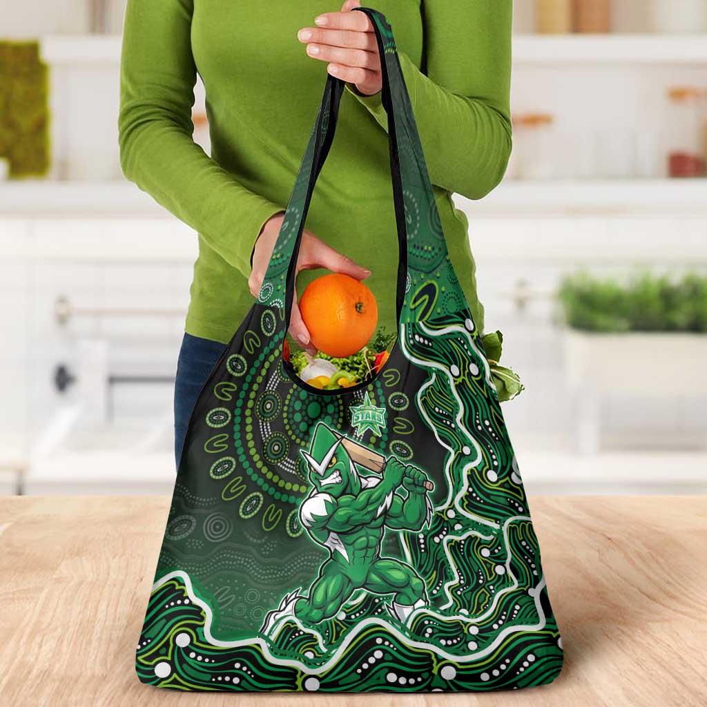 Melbourne Stars Cricket Mascot Grocery Bag Aboriginal Dot Art Green And Black Tribal Pattern