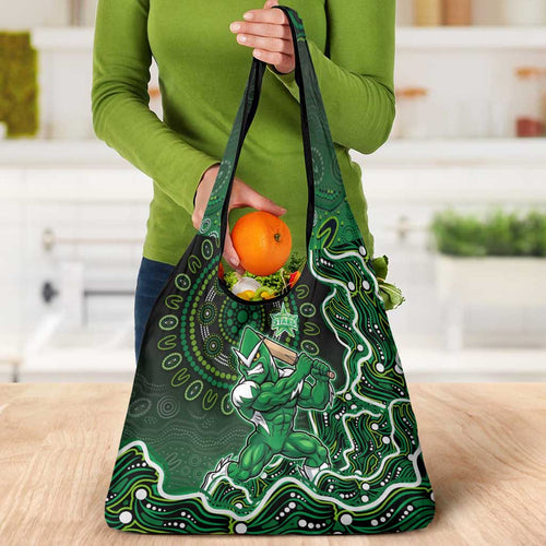 Melbourne Stars Cricket Mascot Grocery Bag Aboriginal Dot Art Green And Black Tribal Pattern