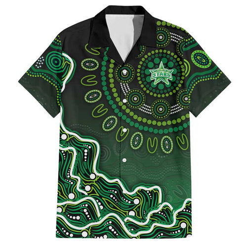 Melbourne Stars Cricket Mascot Hawaiian Shirt Aboriginal Dot Art Green And Black Tribal Pattern