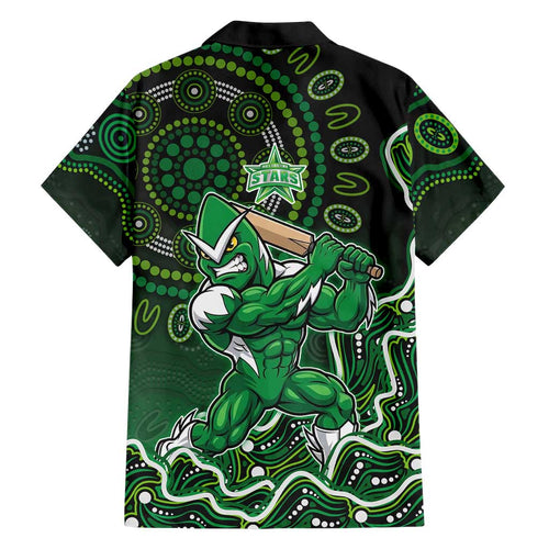Melbourne Stars Cricket Mascot Hawaiian Shirt Aboriginal Dot Art Green And Black Tribal Pattern