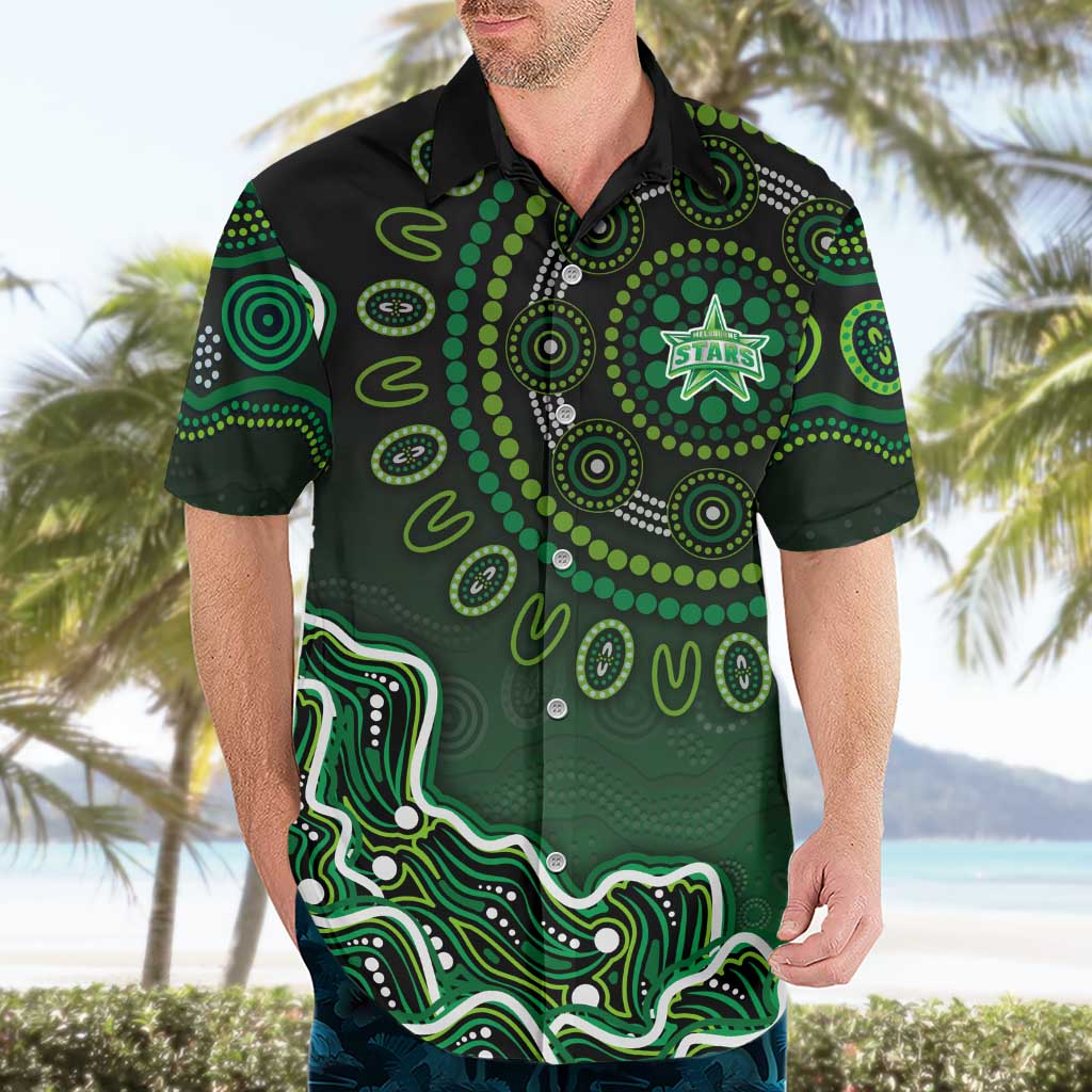 Melbourne Stars Cricket Mascot Hawaiian Shirt Aboriginal Dot Art Green And Black Tribal Pattern