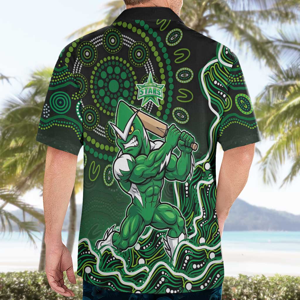 Melbourne Stars Cricket Mascot Hawaiian Shirt Aboriginal Dot Art Green And Black Tribal Pattern