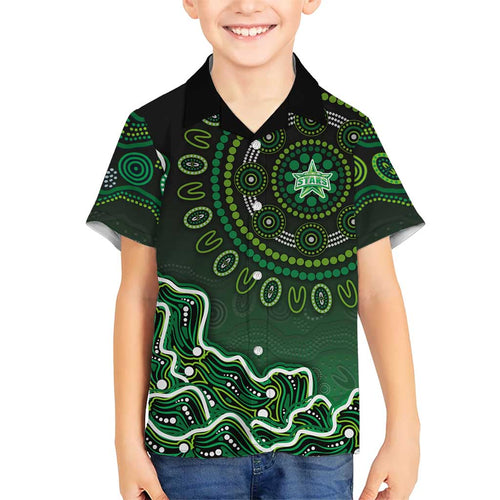 Melbourne Stars Cricket Mascot Hawaiian Shirt Aboriginal Dot Art Green And Black Tribal Pattern