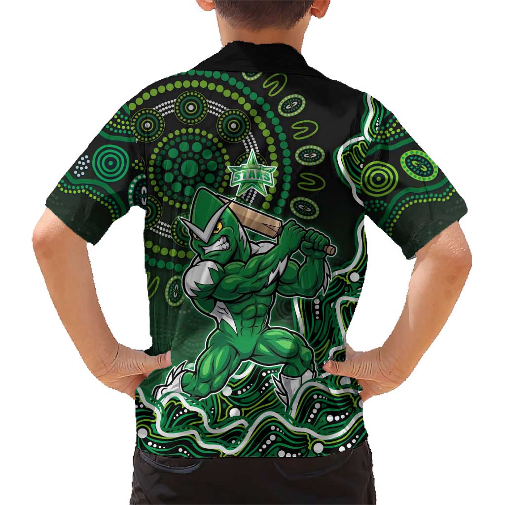 Melbourne Stars Cricket Mascot Hawaiian Shirt Aboriginal Dot Art Green And Black Tribal Pattern