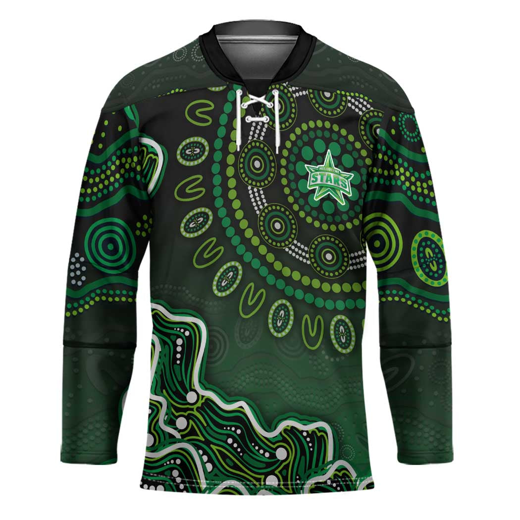 Melbourne Stars Cricket Mascot Hockey Jersey Aboriginal Dot Art Green And Black Tribal Pattern