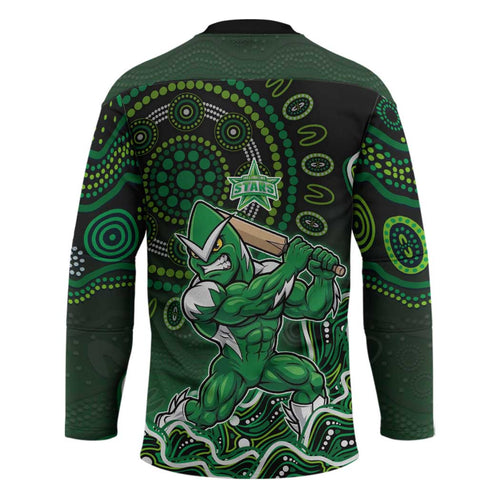 Melbourne Stars Cricket Mascot Hockey Jersey Aboriginal Dot Art Green And Black Tribal Pattern