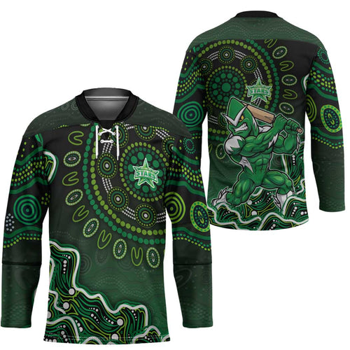 Melbourne Stars Cricket Mascot Hockey Jersey Aboriginal Dot Art Green And Black Tribal Pattern