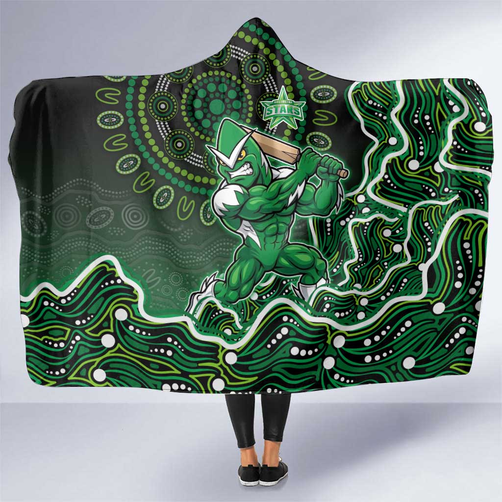 Melbourne Stars Cricket Mascot Hooded Blanket Aboriginal Dot Art Green And Black Tribal Pattern