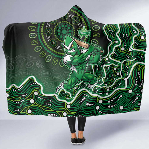 Melbourne Stars Cricket Mascot Hooded Blanket Aboriginal Dot Art Green And Black Tribal Pattern