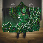 Melbourne Stars Cricket Mascot Hooded Blanket Aboriginal Dot Art Green And Black Tribal Pattern