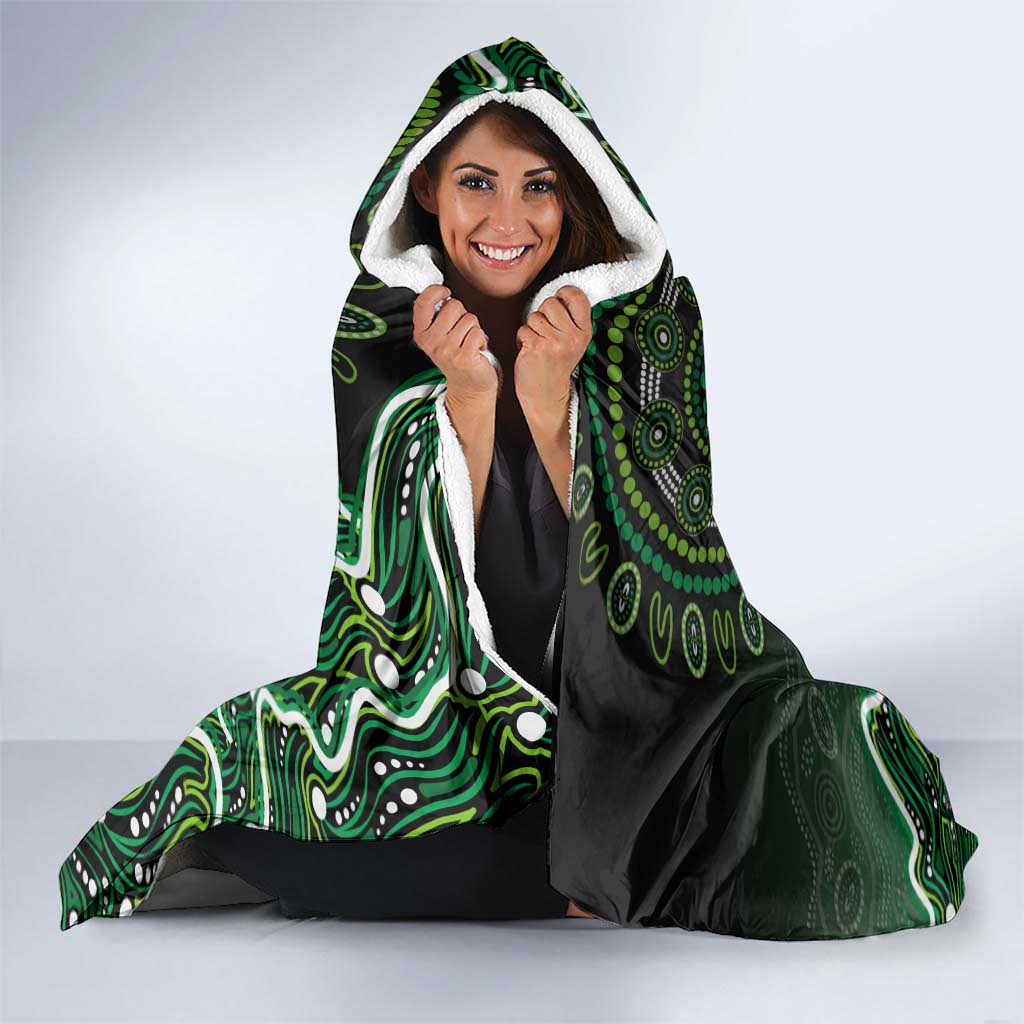 Melbourne Stars Cricket Mascot Hooded Blanket Aboriginal Dot Art Green And Black Tribal Pattern
