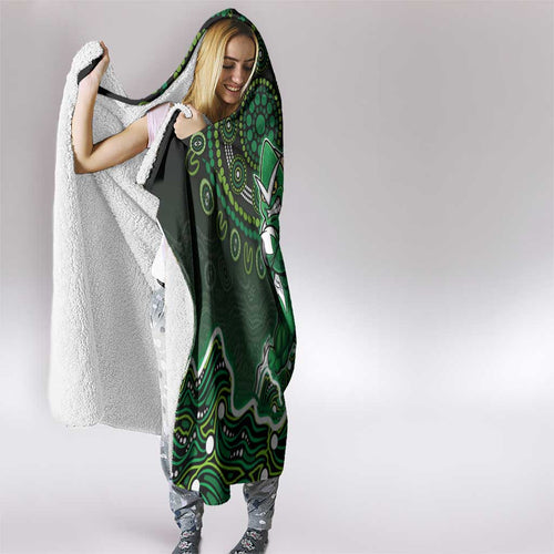 Melbourne Stars Cricket Mascot Hooded Blanket Aboriginal Dot Art Green And Black Tribal Pattern