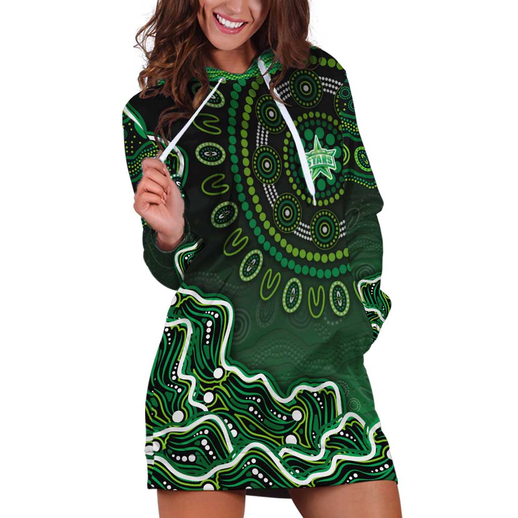 Melbourne Stars Cricket Mascot Hoodie Dress Aboriginal Dot Art Green And Black Tribal Pattern