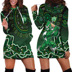 Melbourne Stars Cricket Mascot Hoodie Dress Aboriginal Dot Art Green And Black Tribal Pattern