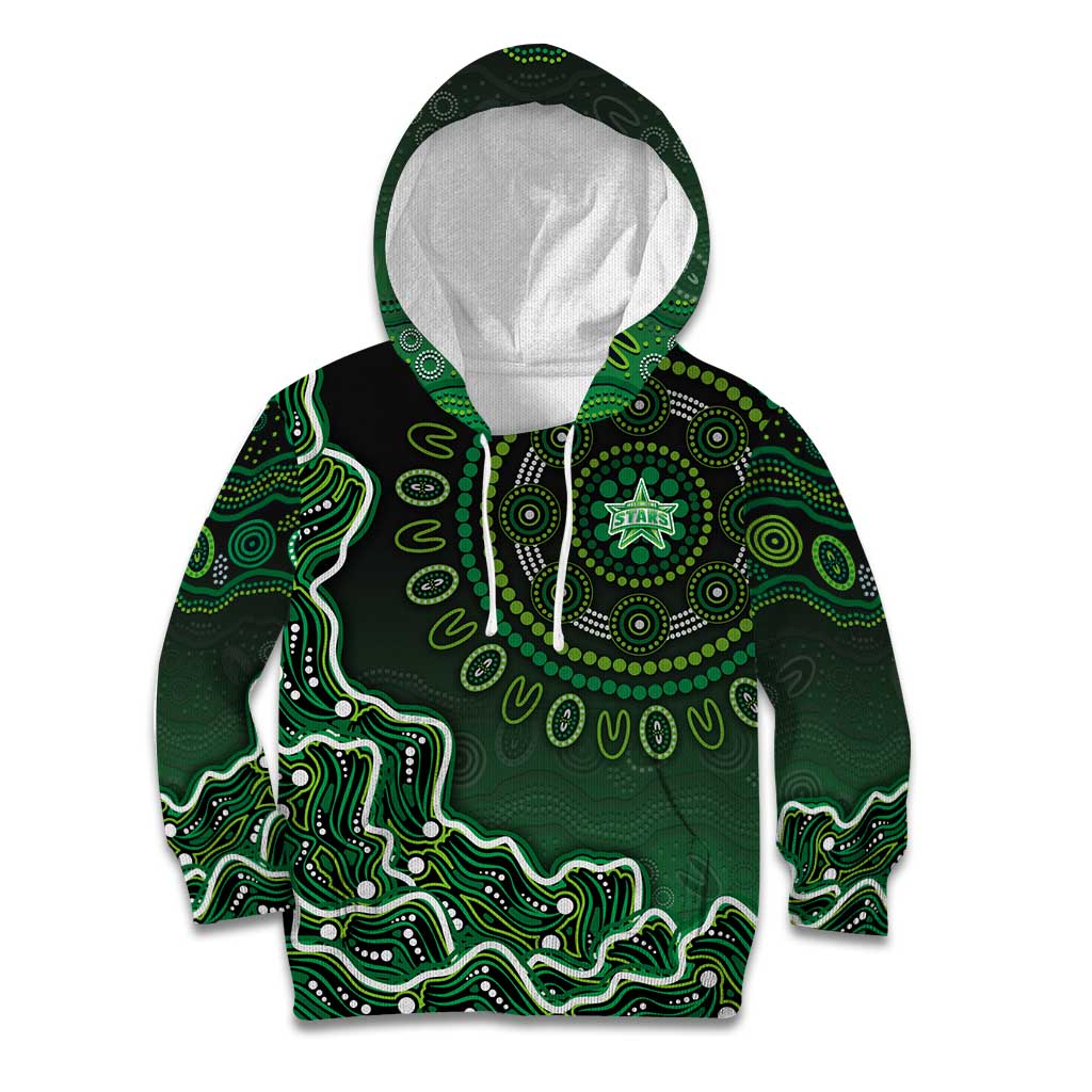 Melbourne Stars Cricket Mascot Kid Hoodie Aboriginal Dot Art Green And Black Tribal Pattern