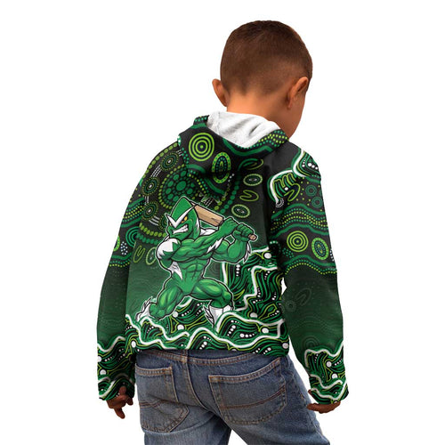 Melbourne Stars Cricket Mascot Kid Hoodie Aboriginal Dot Art Green And Black Tribal Pattern