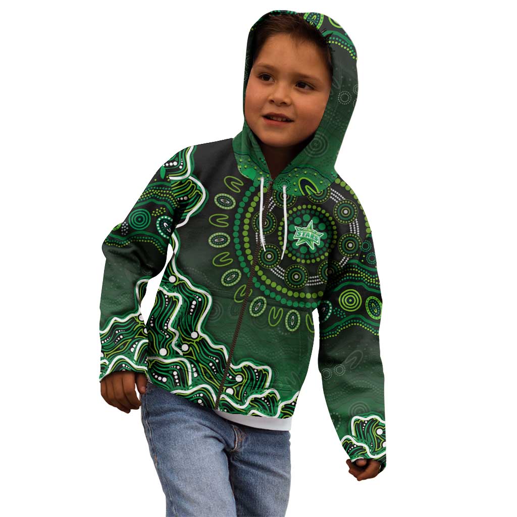 Melbourne Stars Cricket Mascot Kid Hoodie Aboriginal Dot Art Green And Black Tribal Pattern