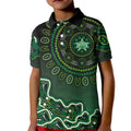 Melbourne Stars Cricket Mascot Kid Polo Shirt Aboriginal Dot Art Green And Black Tribal Pattern