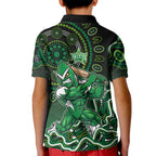 Melbourne Stars Cricket Mascot Kid Polo Shirt Aboriginal Dot Art Green And Black Tribal Pattern