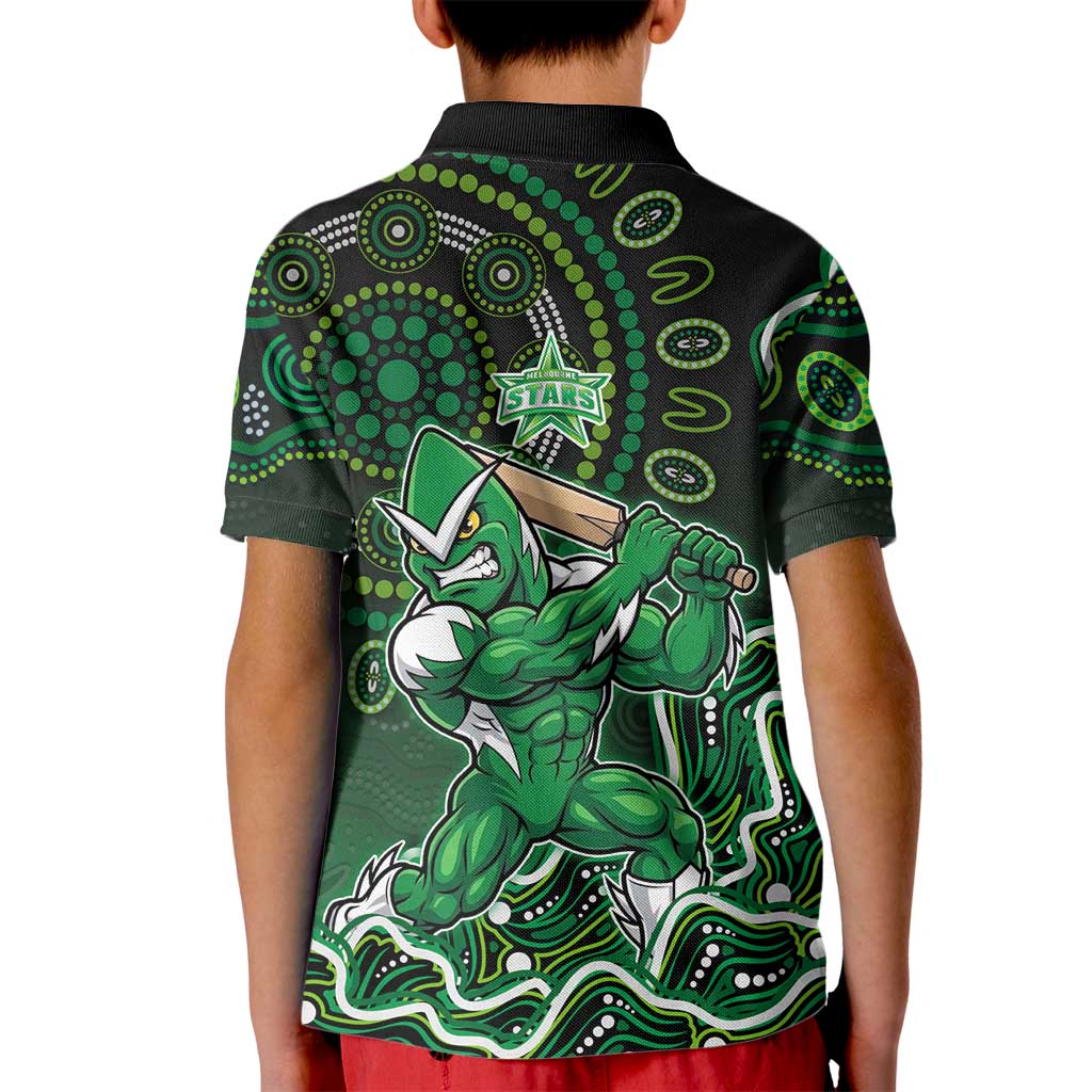 Melbourne Stars Cricket Mascot Kid Polo Shirt Aboriginal Dot Art Green And Black Tribal Pattern