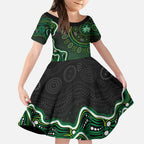 Melbourne Stars Cricket Mascot Kid Short Sleeve Dress Aboriginal Dot Art Green And Black Tribal Pattern