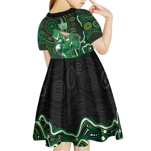 Melbourne Stars Cricket Mascot Kid Short Sleeve Dress Aboriginal Dot Art Green And Black Tribal Pattern
